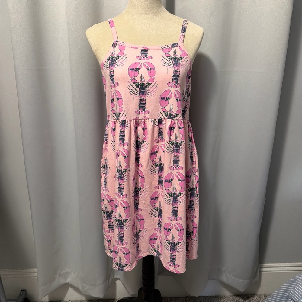 Vineyard Vines Pink Lobster Print Sundress XL Pockets